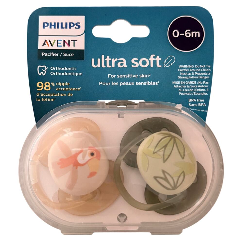 Baby Girls Avent Ultra Soft 0-6M Pacifiers Tropical Parrot NEW